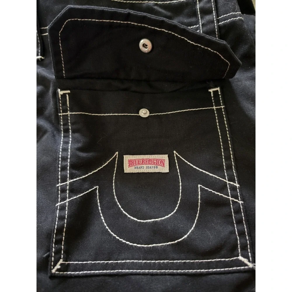 NWT True Religion VTG Distressed Military Army Cargo Pocket Pants Black Men
